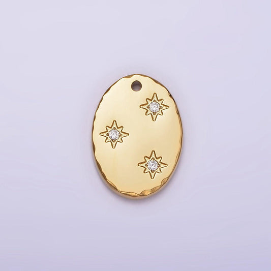 Stainless steel oval star charms, steel star pendants minimalist celestial jewelry lightweight crystal star design p-1243