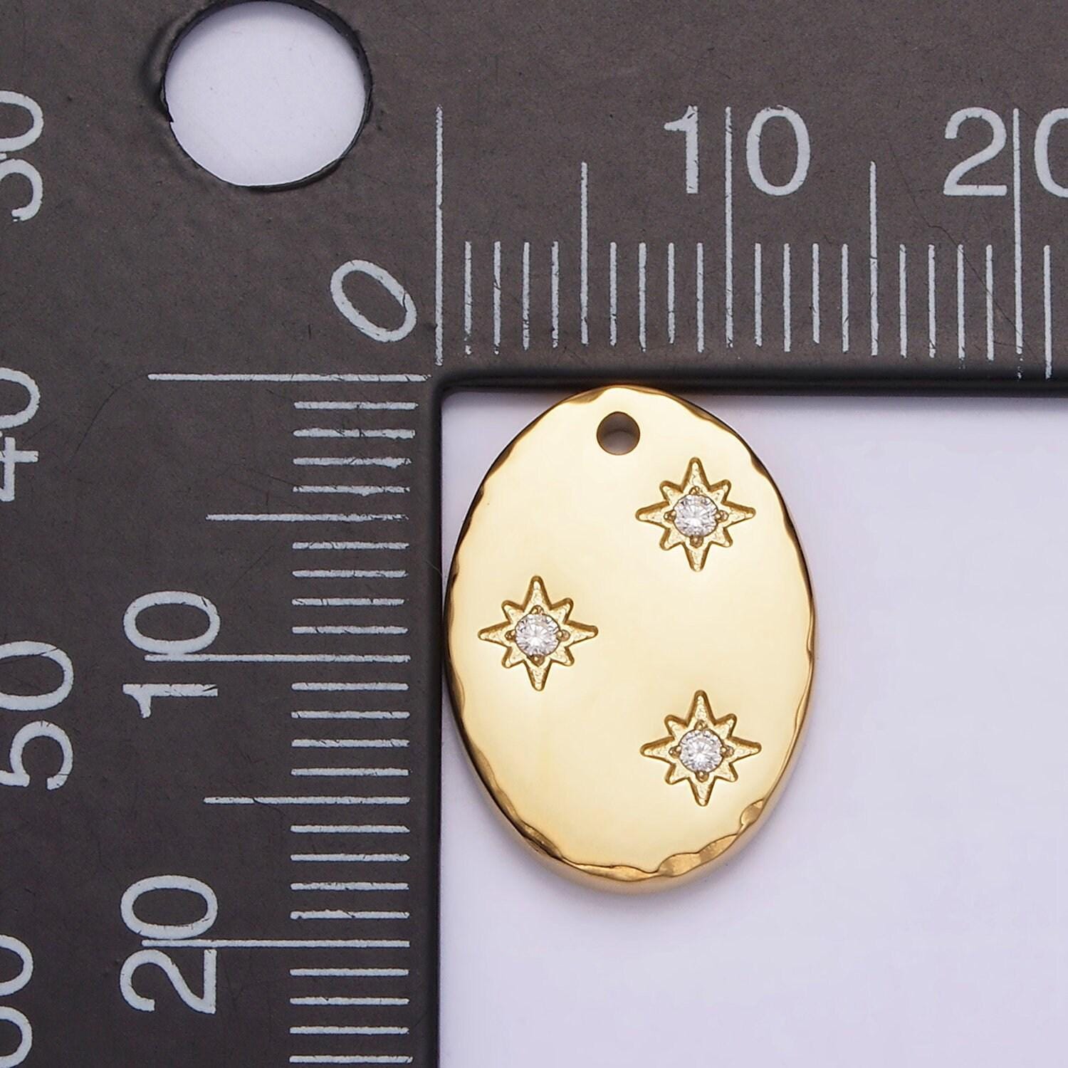 Stainless steel oval star charms, steel star pendants minimalist celestial jewelry lightweight crystal star design p-1243