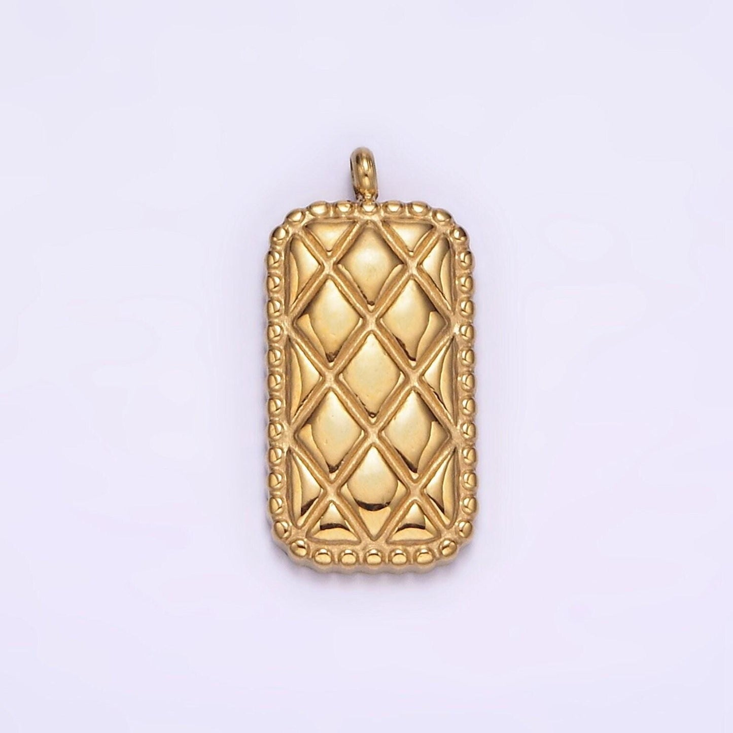 Gold stainless steel 18.3mm quilted rectangular bar charm | p1241