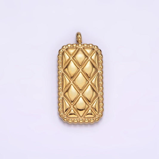 Gold stainless steel 18.3mm quilted rectangular bar charm | p1241