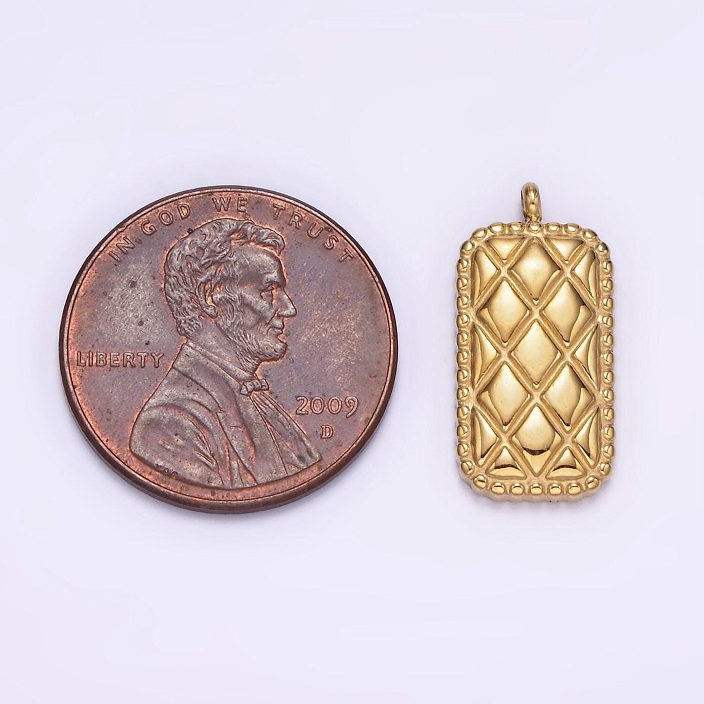 Gold stainless steel 18.3mm quilted rectangular bar charm | p1241