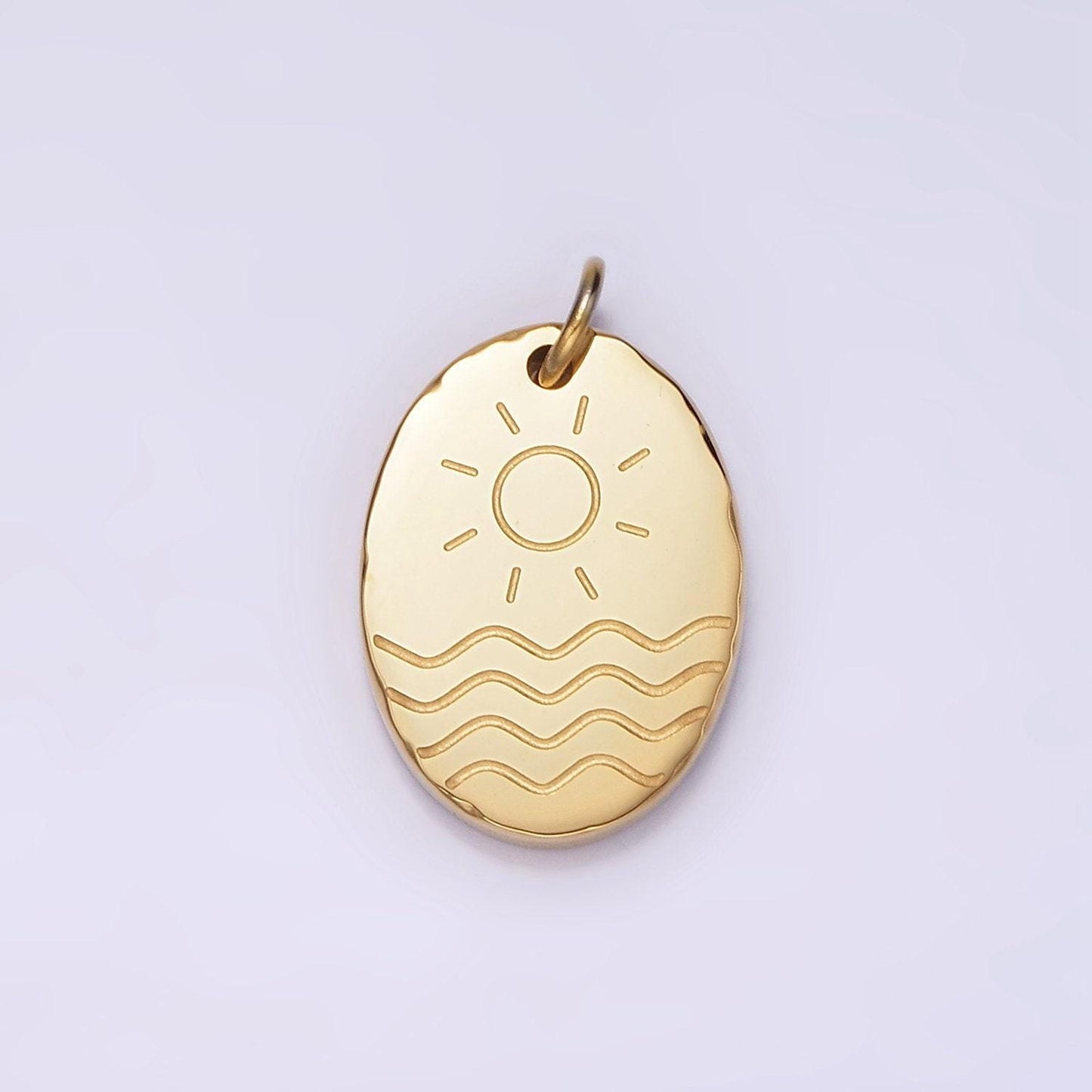 Stainless steel oval summer charms, steel sun beach pendants minimalist ocean jewelry lightweight p-1243