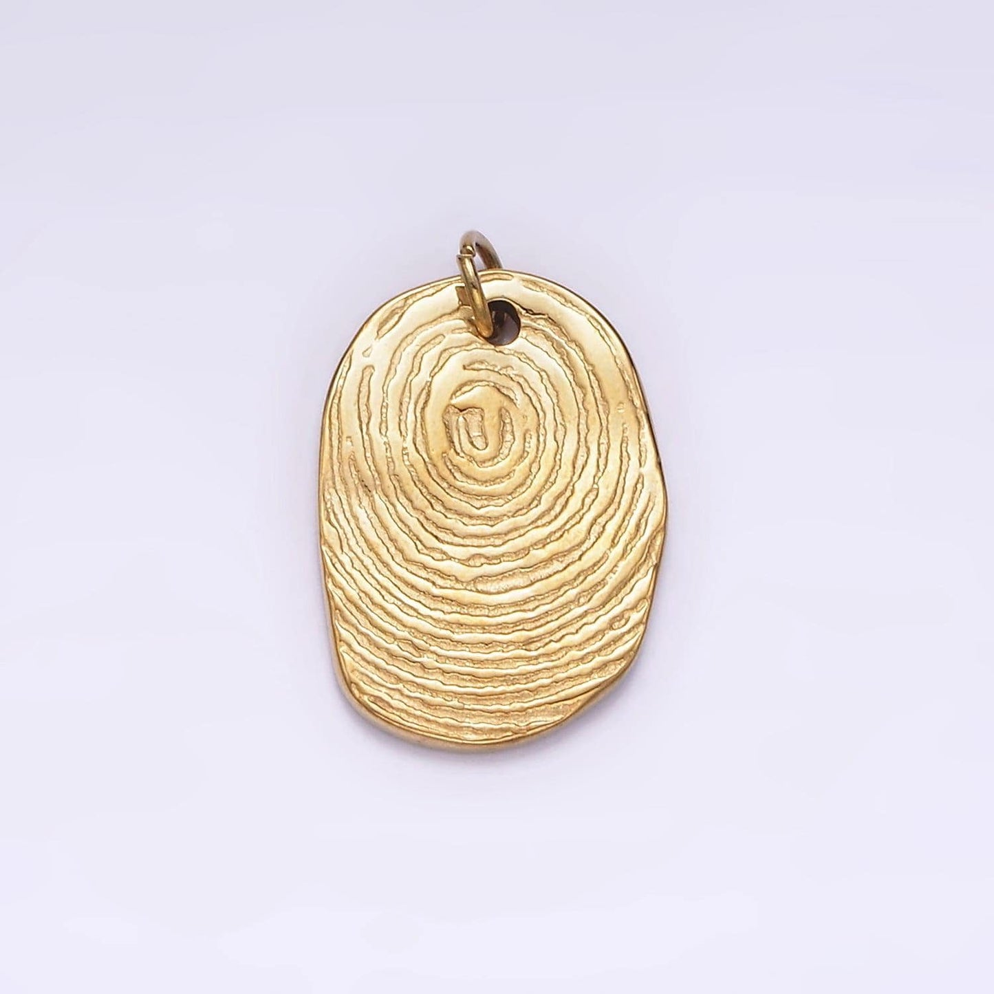 Stainless steel gold fingerprint swirl-patterned oval charm, minimalistic fingerprint heart pendant p1235