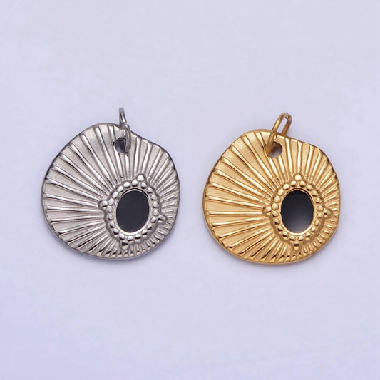 Stainless steel black oval abstract sunburst charm in gold & silver | p-1228 ab1117