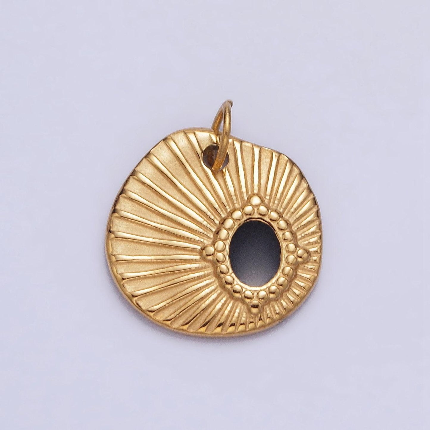 Stainless steel black oval abstract sunburst charm in gold & silver | p-1228 ab1117