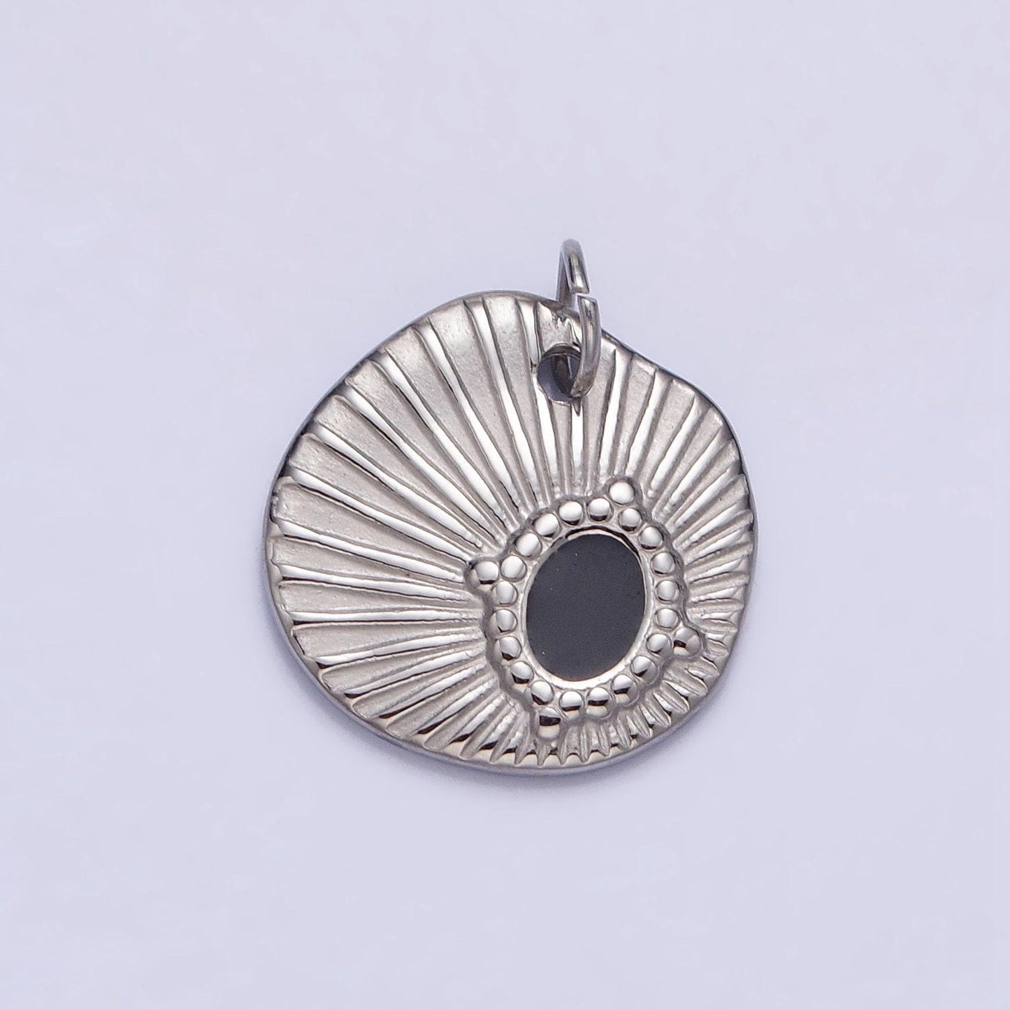 Stainless steel black oval abstract sunburst charm in gold & silver | p-1228 ab1117
