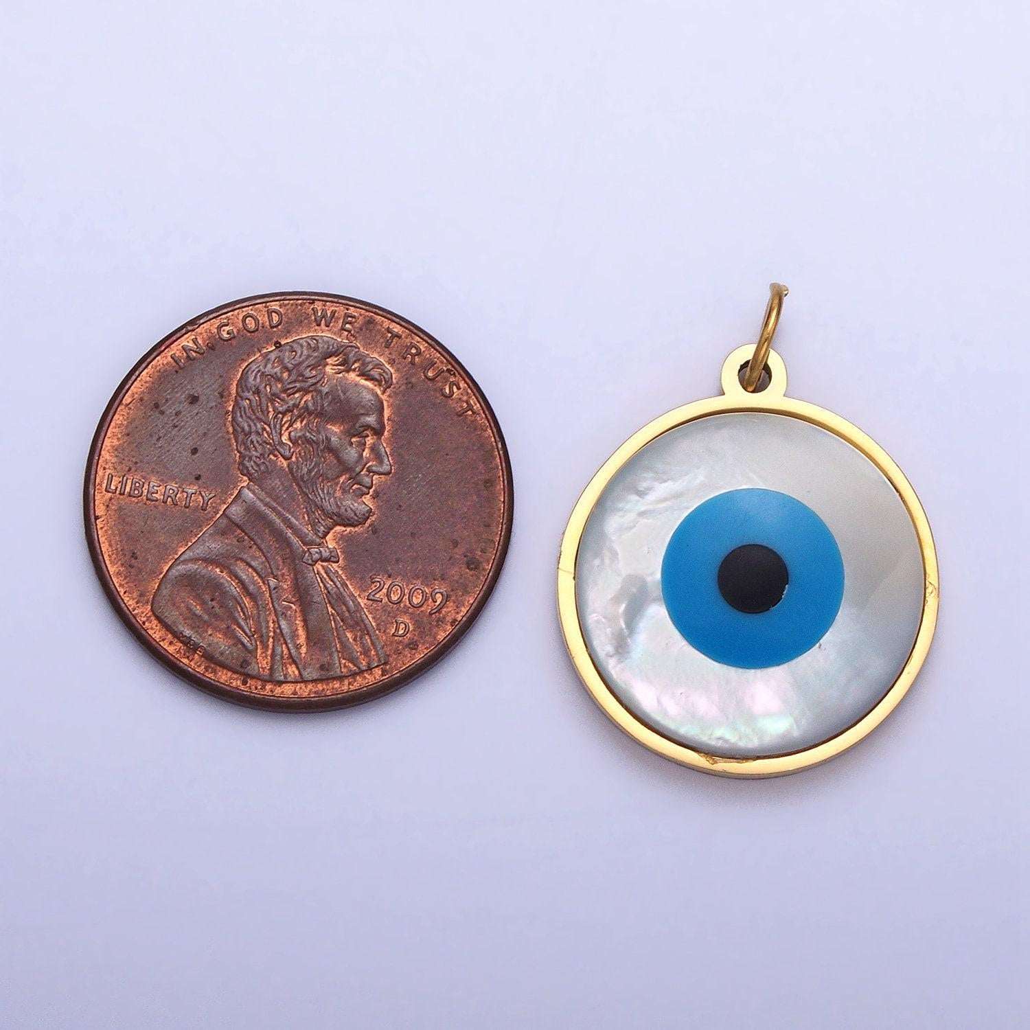 Enamel shell pearl evil eye charm pendant for jewelry making stainless steel charm tarnish free waterproof jewelry p-1220
