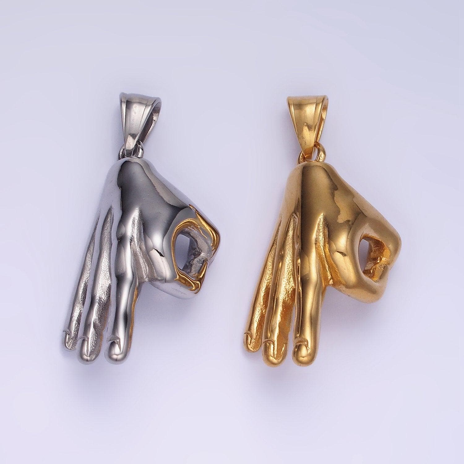 Okay sign hand symbol charm, unique stainless steel ok sign for necklace pendant hand gesture charm jewelry making gift for men p1205