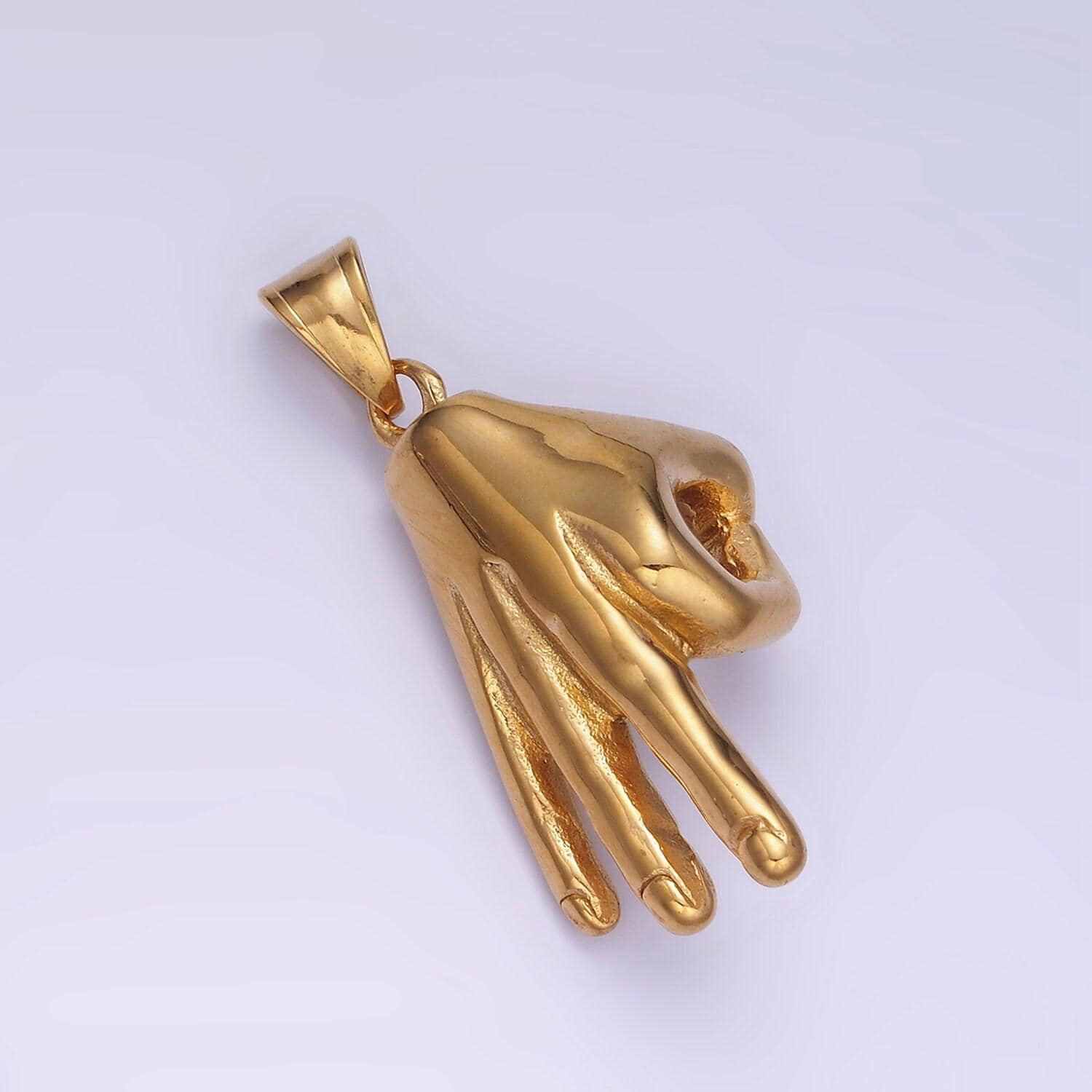Okay sign hand symbol charm, unique stainless steel ok sign for necklace pendant hand gesture charm jewelry making gift for men p1205