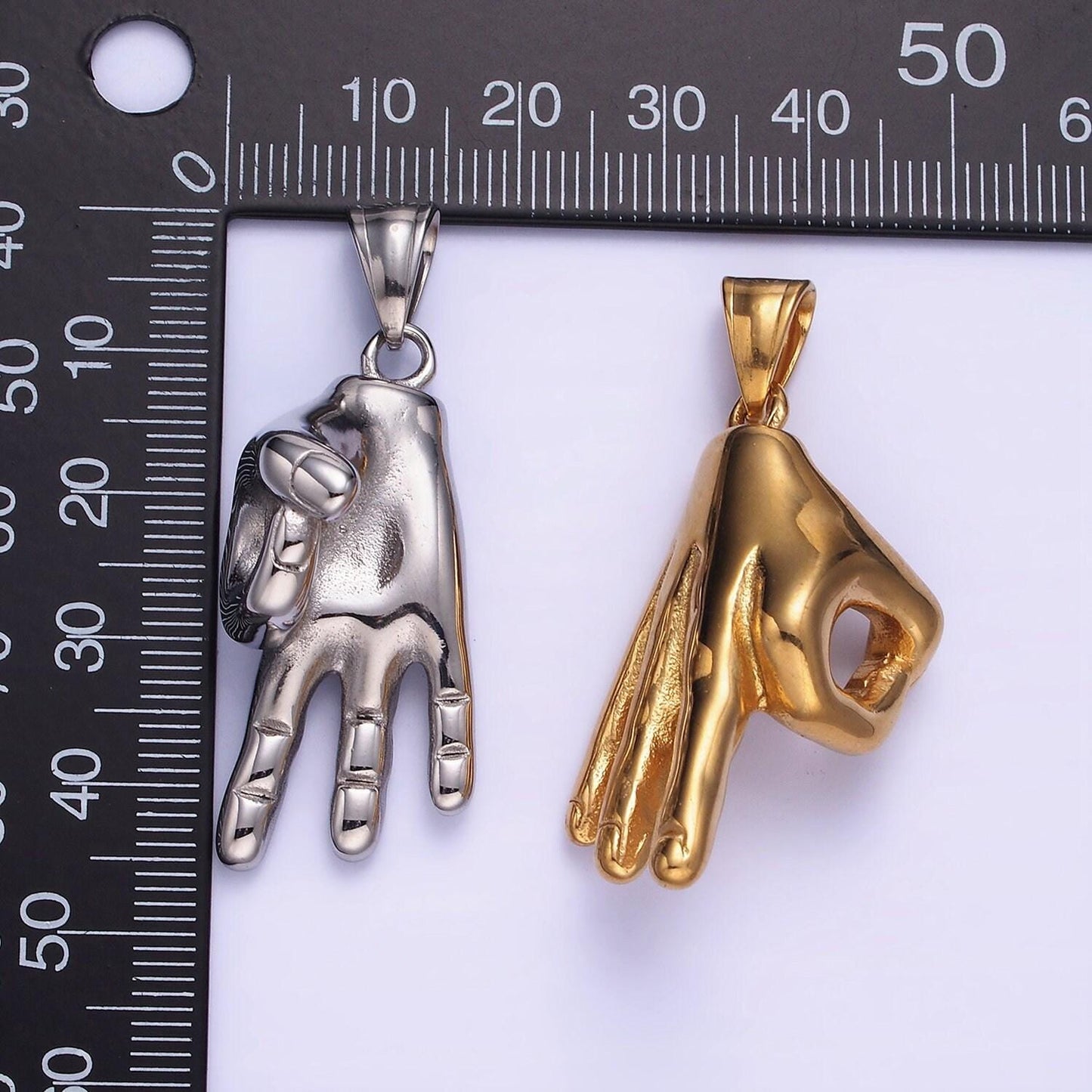 Okay sign hand symbol charm, unique stainless steel ok sign for necklace pendant hand gesture charm jewelry making gift for men p1205