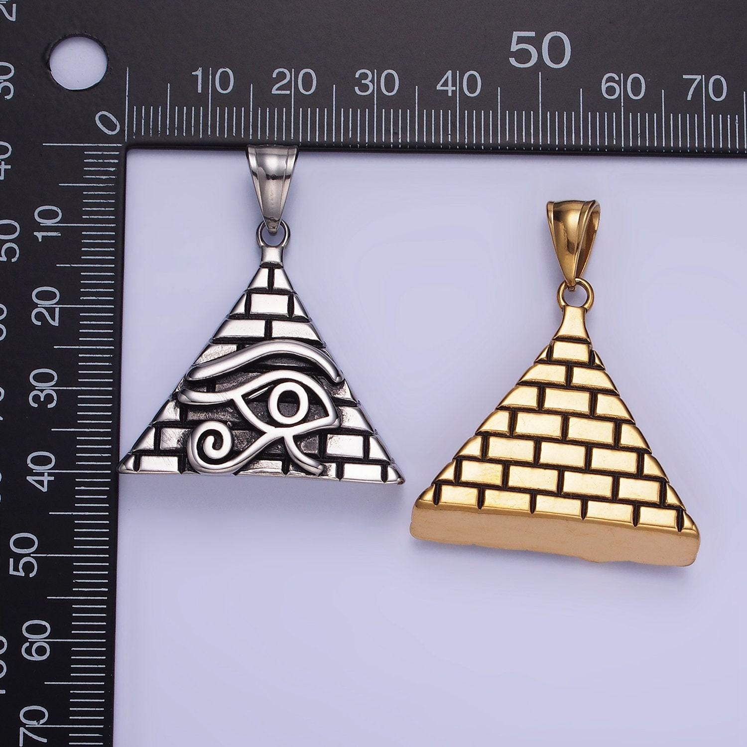 Gold pyramid triangle evil eye charm eye of ra amulet pendant for necklace stainless steel pendant p-1203