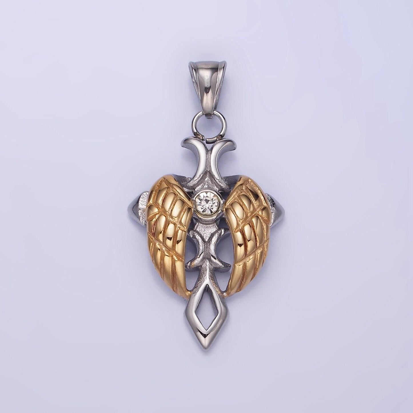 Dainty mixed metal gold winged cross necklace pendant masculine stainless steel angel wing pendant necklace supply men jewelry p1202