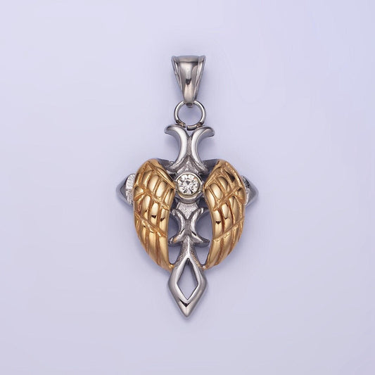 Dainty mixed metal gold winged cross necklace pendant masculine stainless steel angel wing pendant necklace supply men jewelry p1202