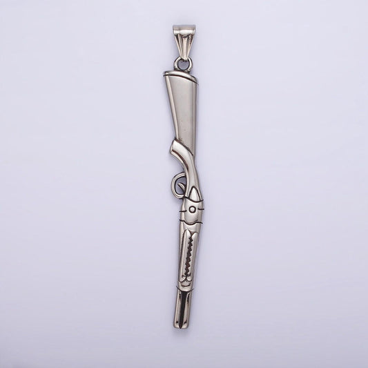 Stainless steel revolver 83mm pendant for jewelry making supply men hunter army inspired | p-1182