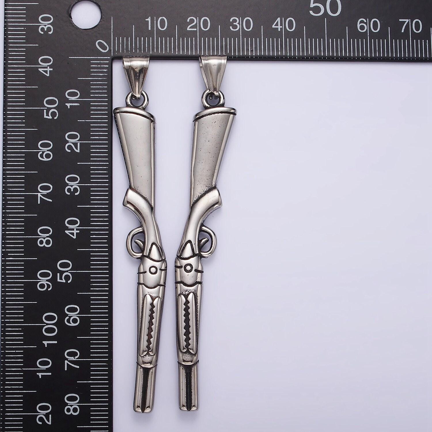 Stainless steel revolver 83mm pendant for jewelry making supply men hunter army inspired | p-1182