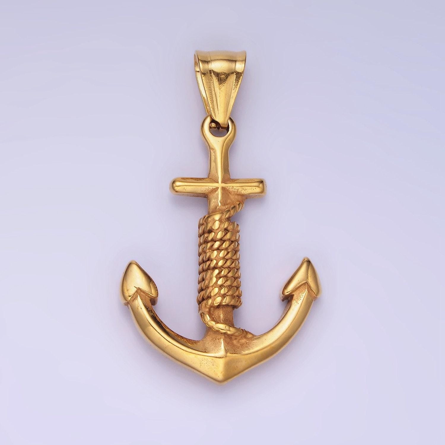 Big nautical charm stainless steel 42mm anchor with rope pendant christian religious jewelry making supply | p-1194