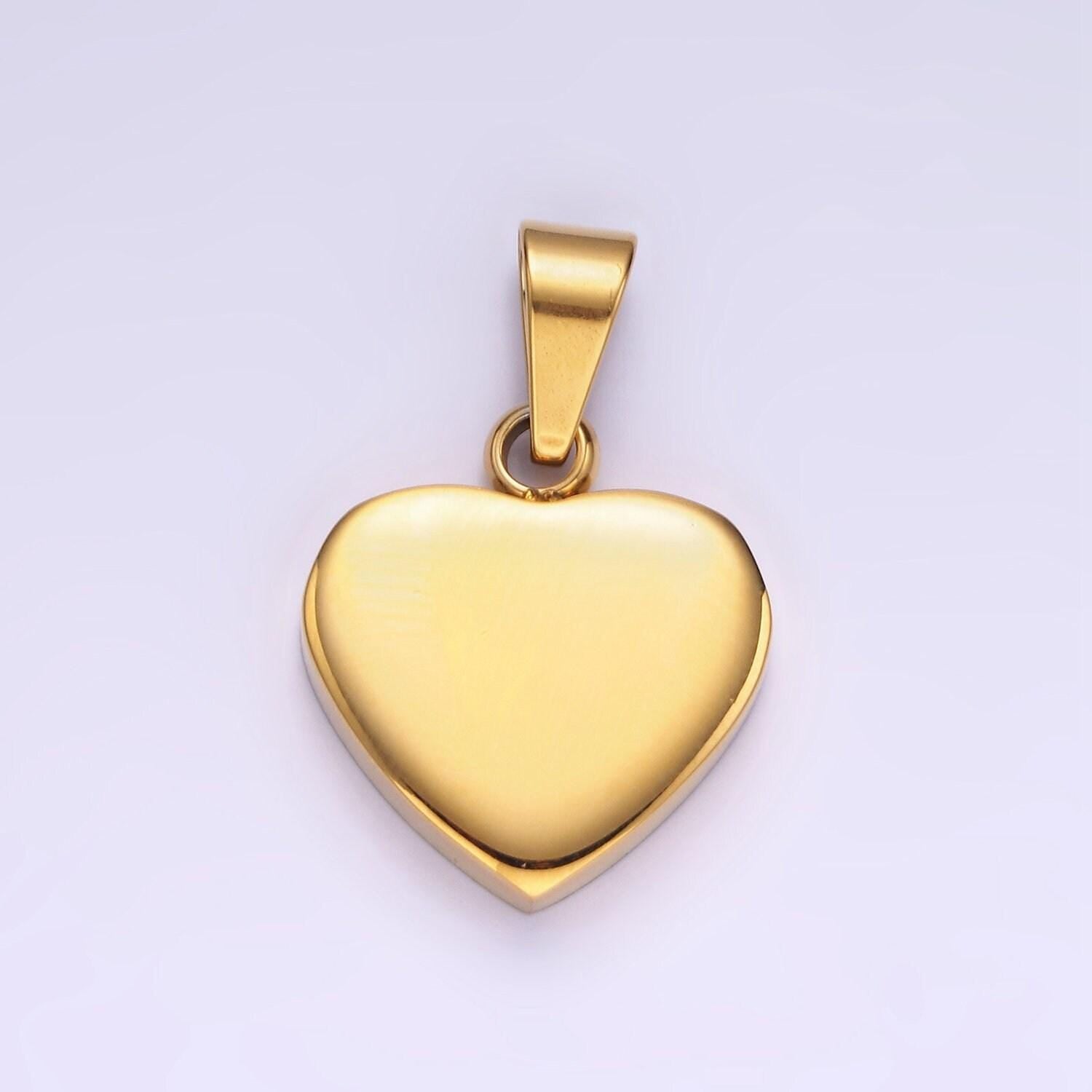 14k gold plated & stainless steel heart pendants blank heart charm | p-1196 p-1197