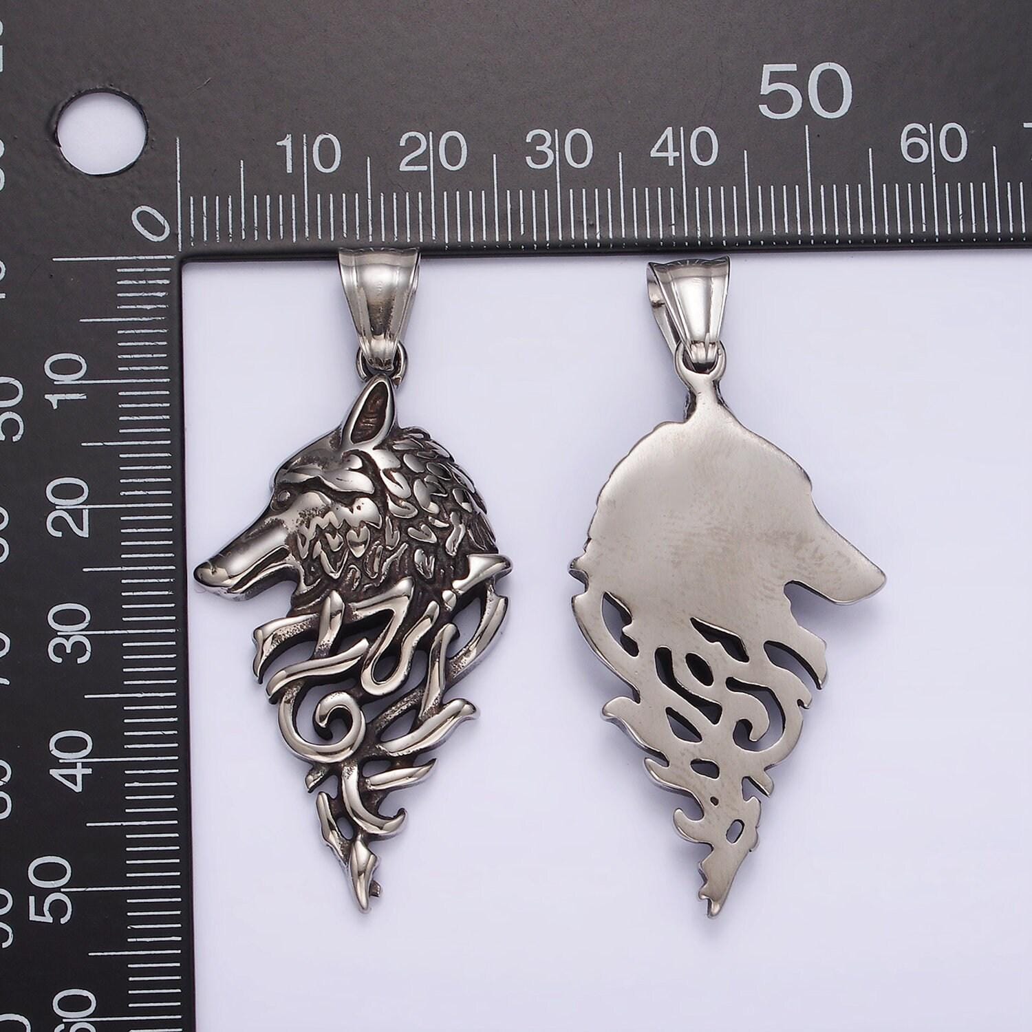 Stainless steel wolf sigil head pendant | p-1185
