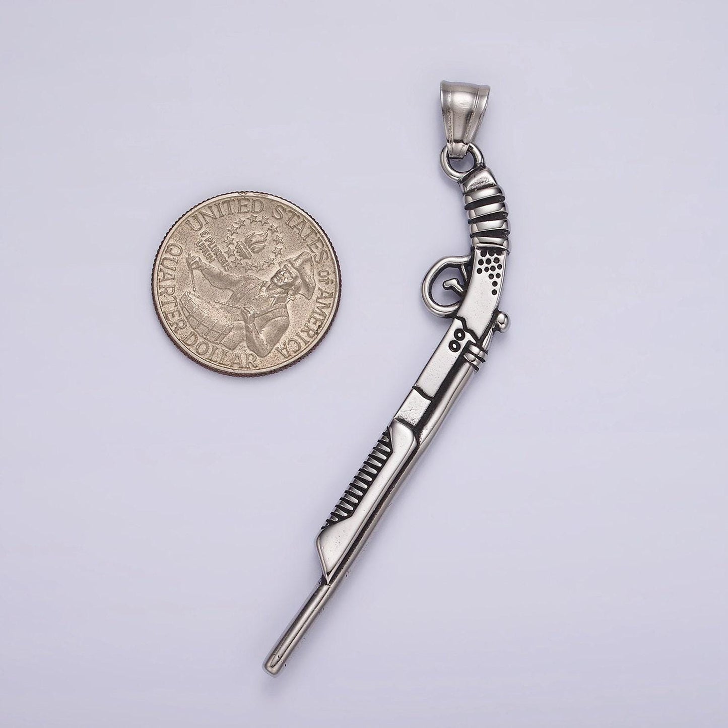 Stainless steel shotgun 80mm pendant for jewelry making supply men hunter army inspired | p-1182