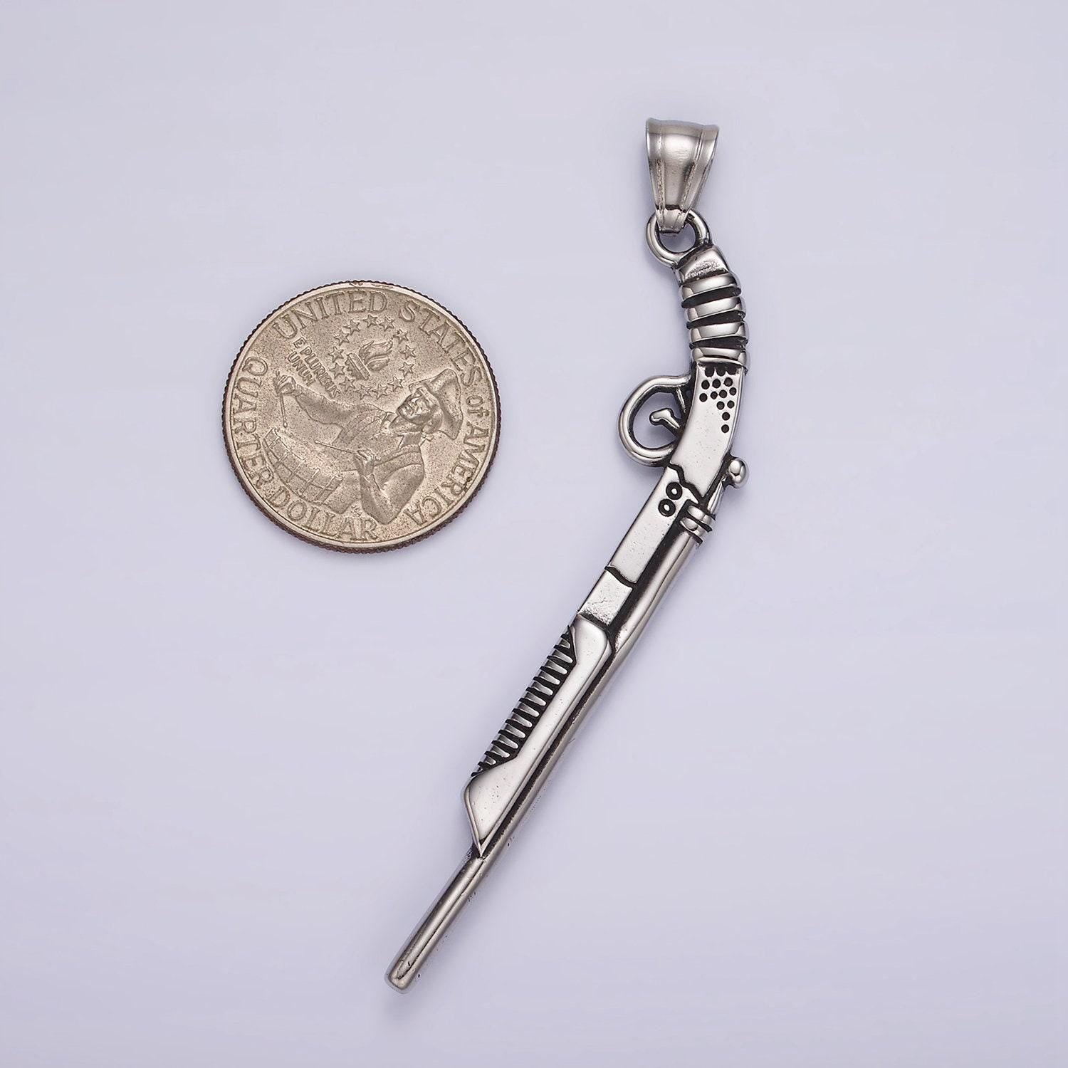 Stainless steel shotgun 80mm pendant for jewelry making supply men hunter army inspired | p-1182