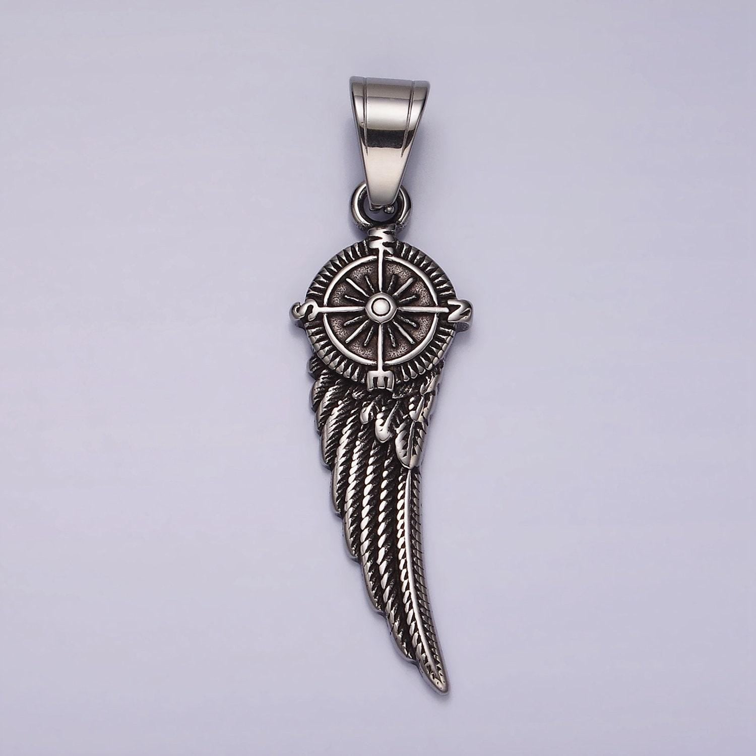 Stainless steel wing with a compass pendant for men woman jewelry supplies component | p-1180