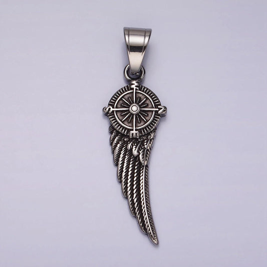 Stainless steel wing with a compass pendant for men woman jewelry supplies component | p-1180