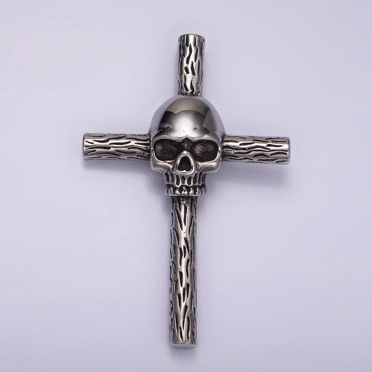 Stainless steel skull on cross, punk gothic style pendant necklace for men jewelry charm| p-1179