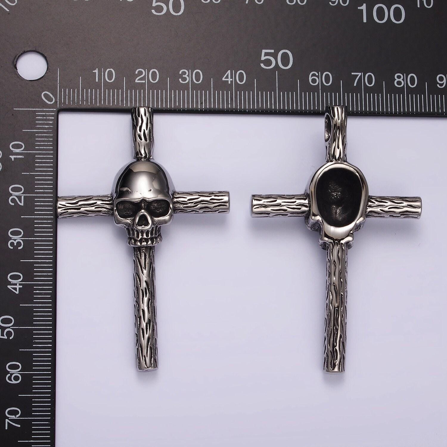 Stainless steel skull on cross, punk gothic style pendant necklace for men jewelry charm| p-1179