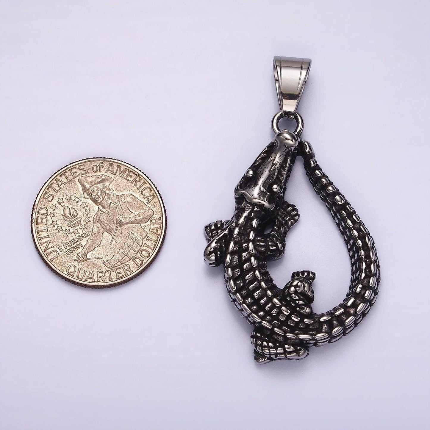 Stainless steel alligator charm silver crocodile pendant animal lizard jewelry inspired pendant | p-1177