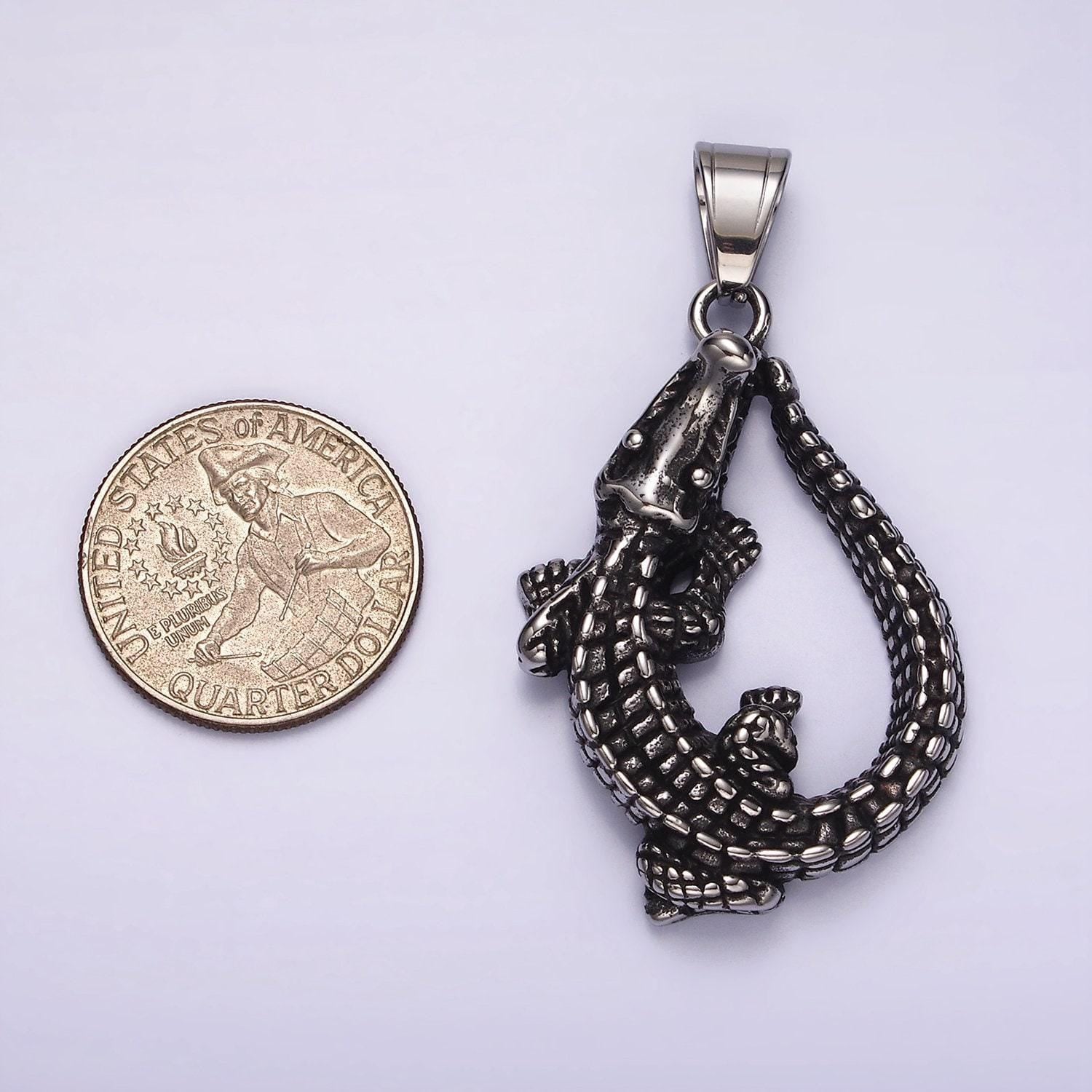 Stainless steel alligator charm silver crocodile pendant animal lizard jewelry inspired pendant | p-1177