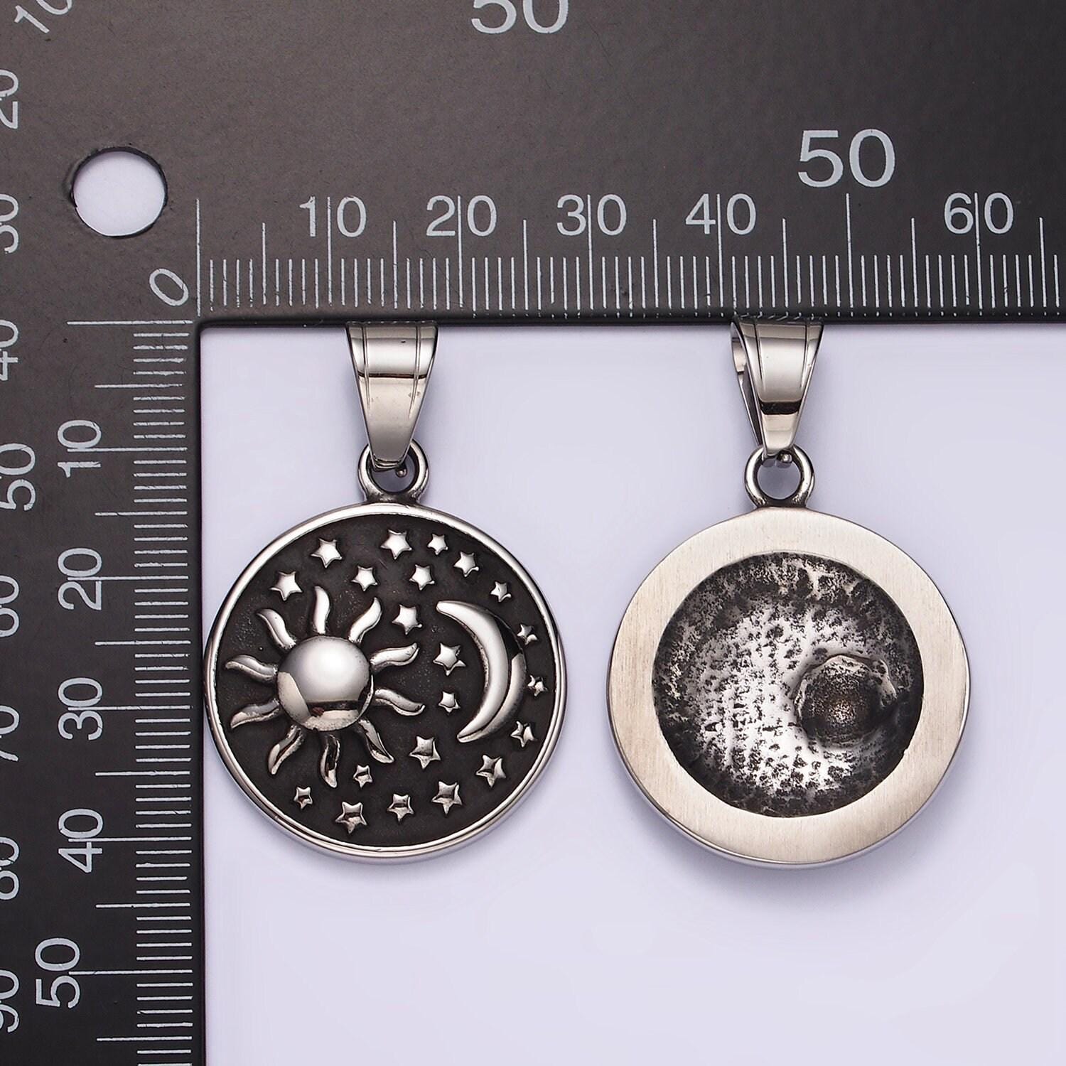 Stainless steel flat pendant with sun, moon and stars pendant celestial jewelry inspired | p-1175