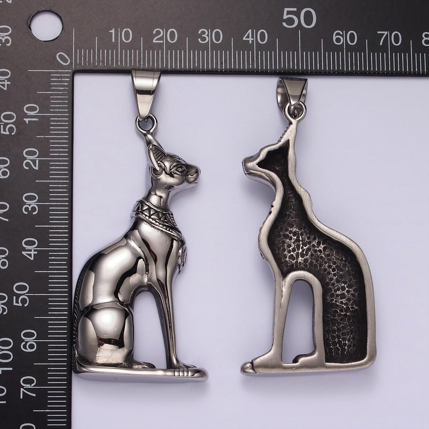 Stainless steel egyptian cat, cat goddess jewelry inspired for necklace charm pendant | p-1173