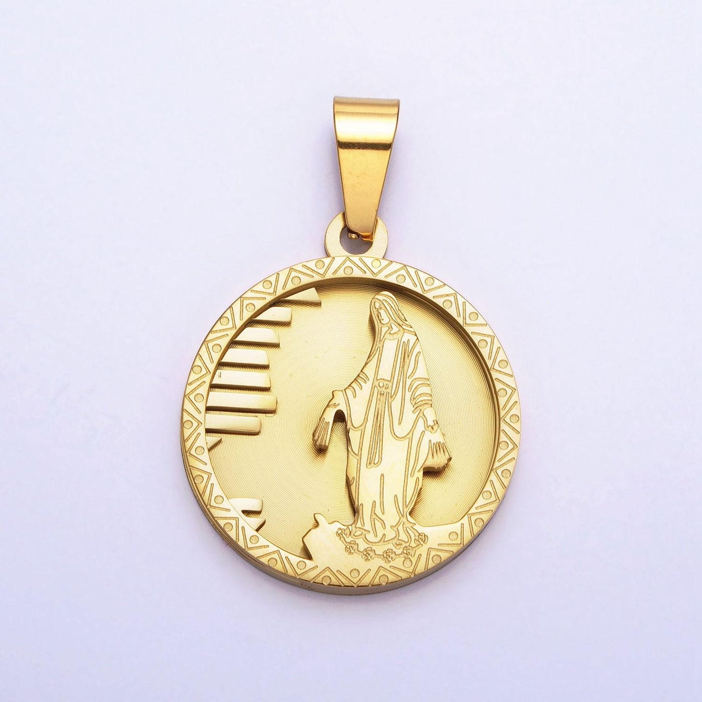 Stainless steel religious mother virgin mary medallion pendant in gold miraculous lady pendant | p-1166