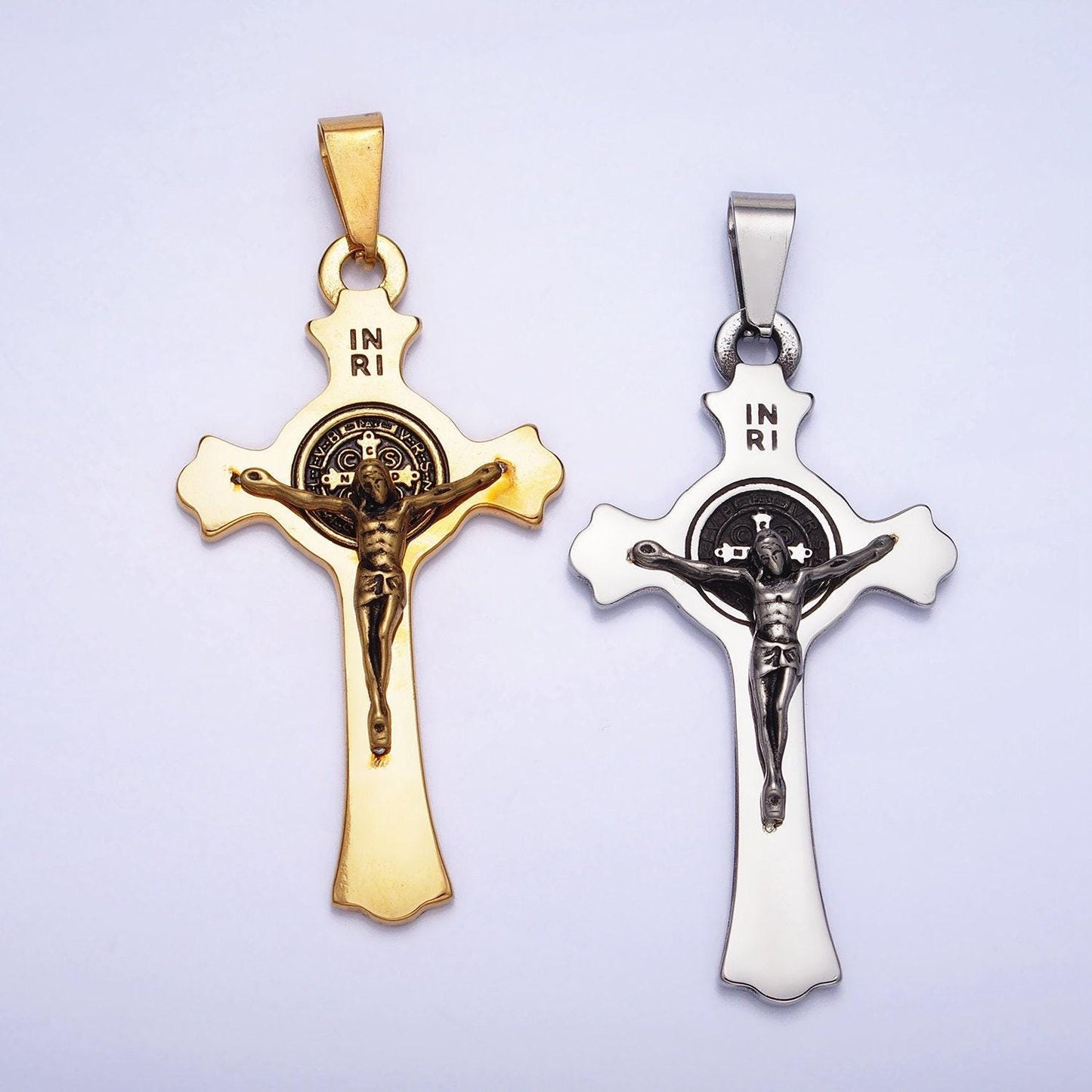 Stainless steel jesus inri cross crucifix pendant for necklace christian jewelry making jesus in the cross gold pendant