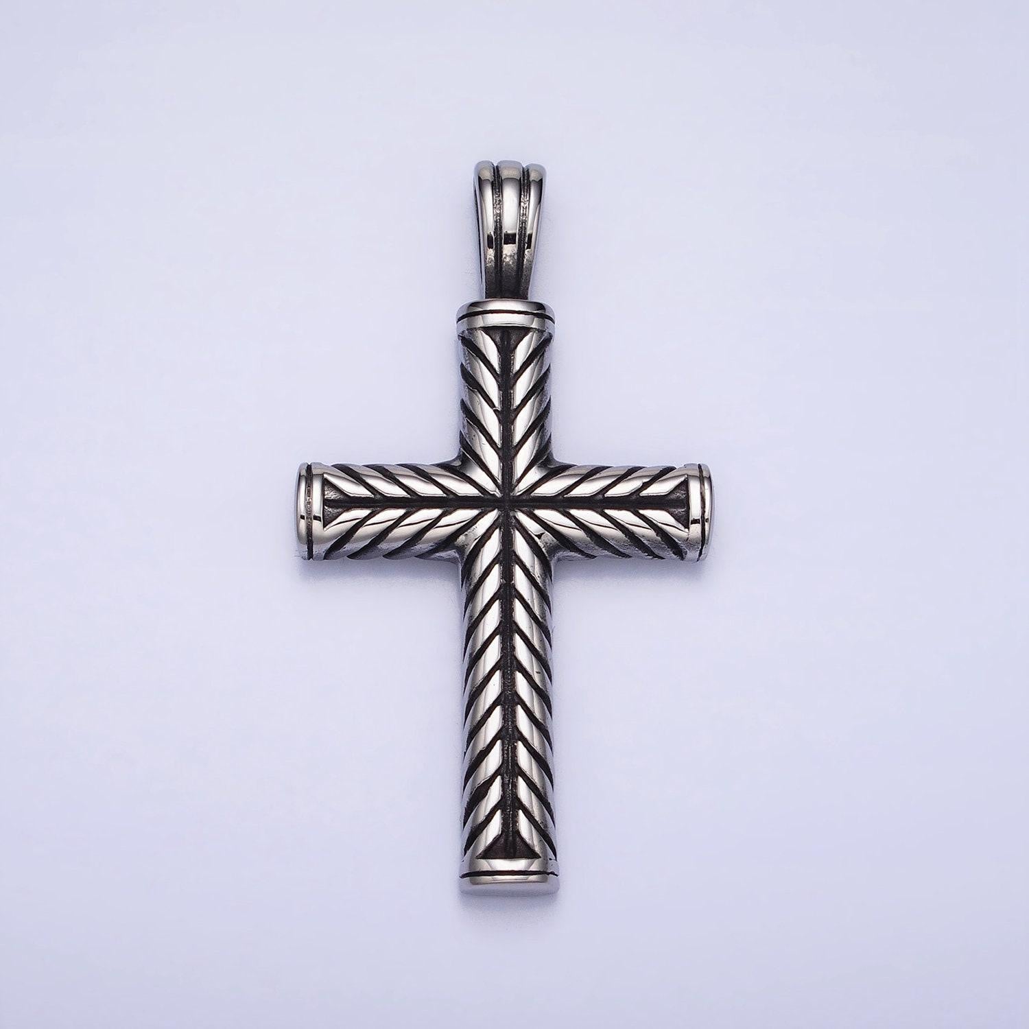 Men chevron cross necklace pendant stainless steel chevron cross charm necklace religious statement jewelry making supply
