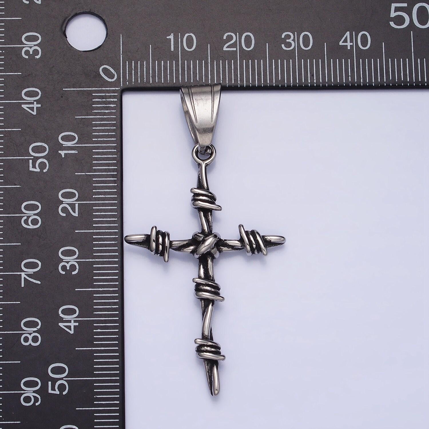 Antique silver cross charm men silver cross pendant for statement jewelry stainless steel cross gifts for men necklace component p-1159