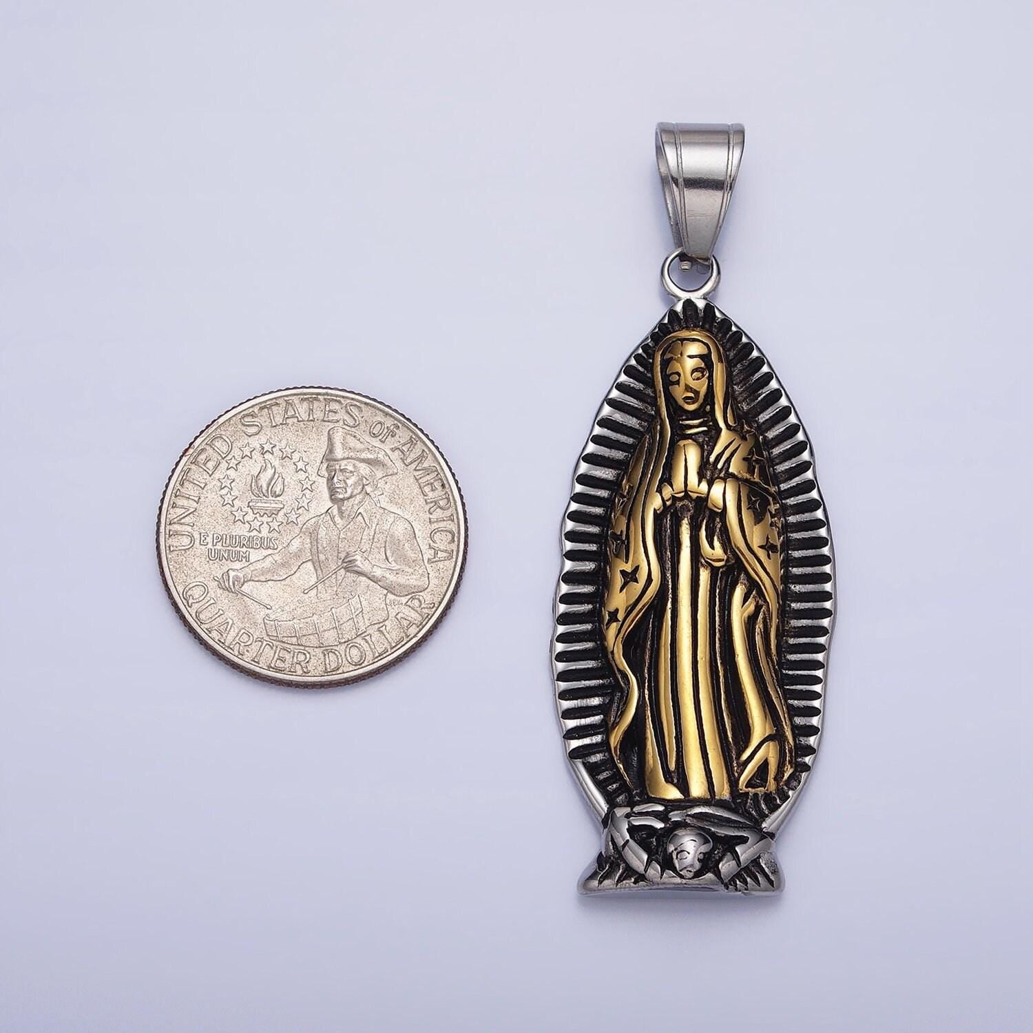 Stainless steel lady guadalupe charm in antique gold silver color virgin mary pendant lead nickel free tarnish free | p-1156