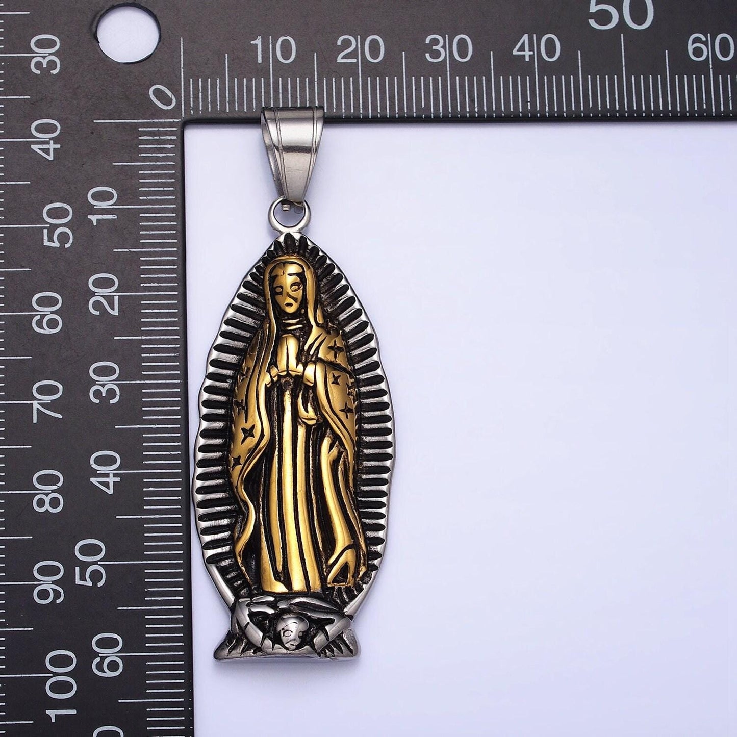 Stainless steel lady guadalupe charm in antique gold silver color virgin mary pendant lead nickel free tarnish free | p-1156