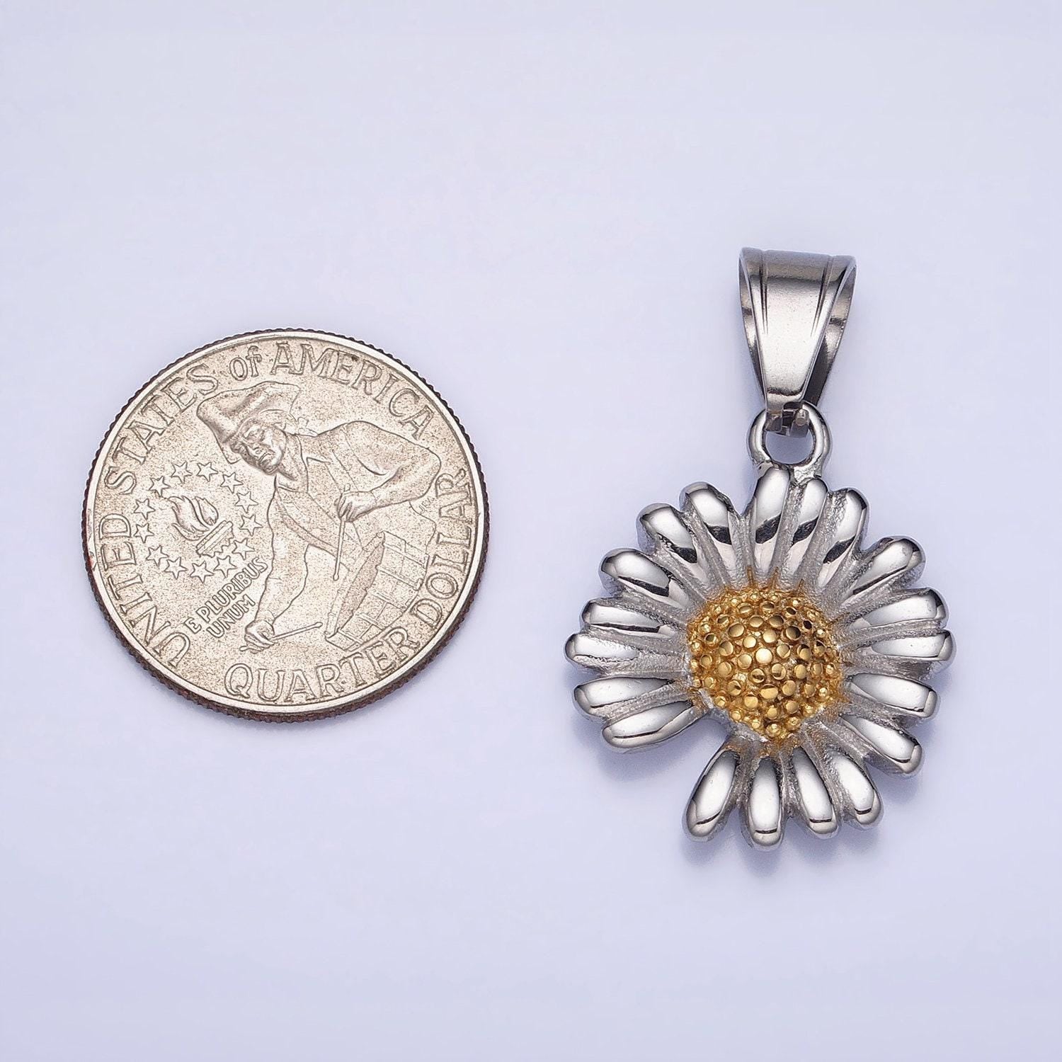 Stainless steel daisy charm gold silver flower charm 2tone summer spring jewelry inspired for necklace bracelet earring component p-1155