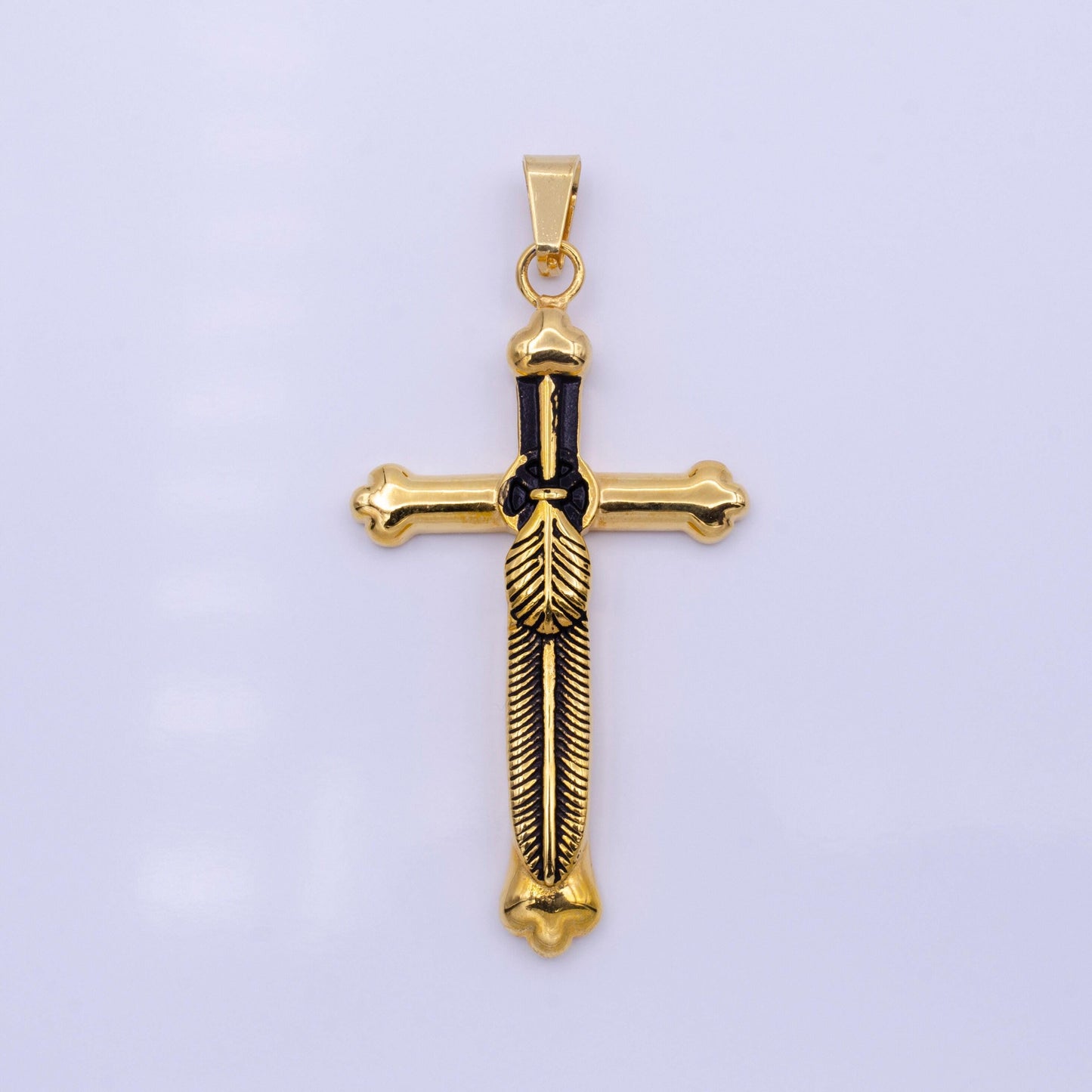 Stainless steel sword charm men cross pendant in gold & silver statement christian catholic jewelry | p-1150