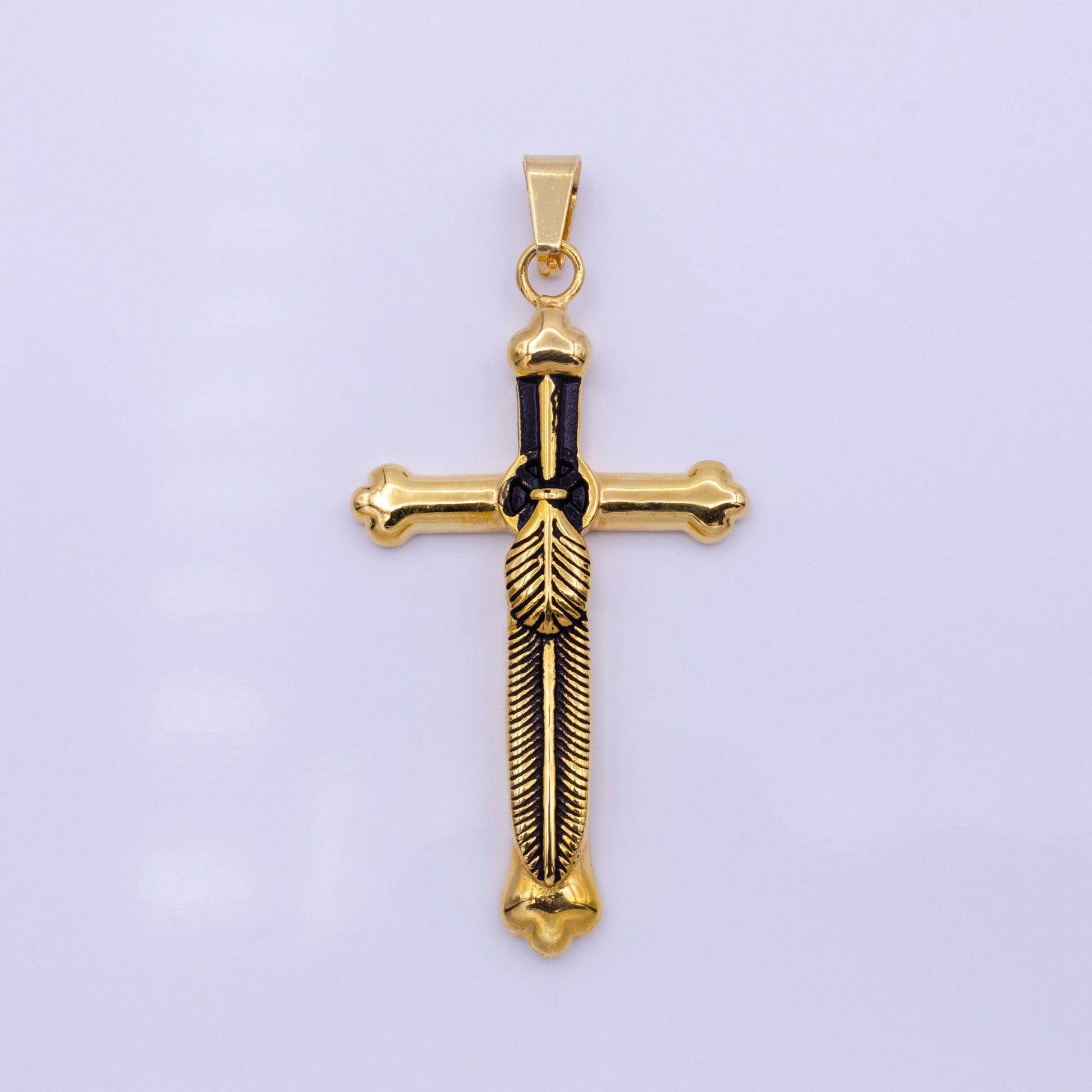Stainless steel sword charm men cross pendant in gold & silver statement christian catholic jewelry | p-1150