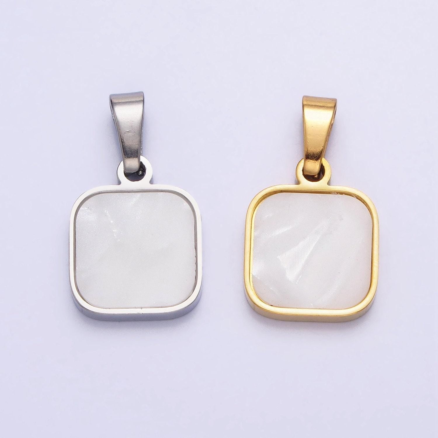 Dainty shell pearl pendant necklace minimalist white pearl square charm for necklace earring bracelet component p-1149