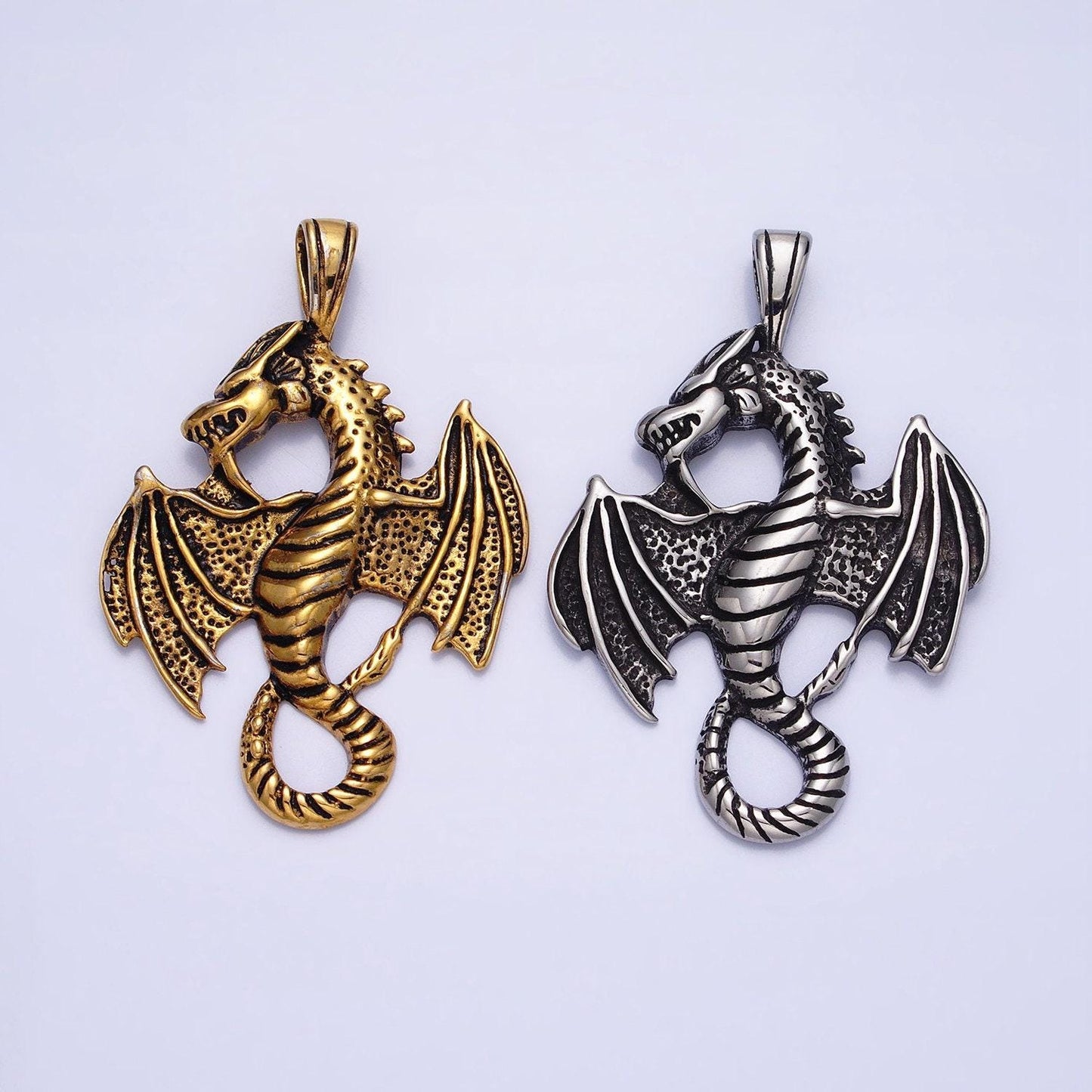 Stainless steel dragon pendant for necklace men jewelry emo punk rock tennager necklace gold silver | p-1148
