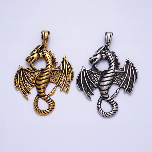 Stainless steel dragon pendant for necklace men jewelry emo punk rock tennager necklace gold silver | p-1148