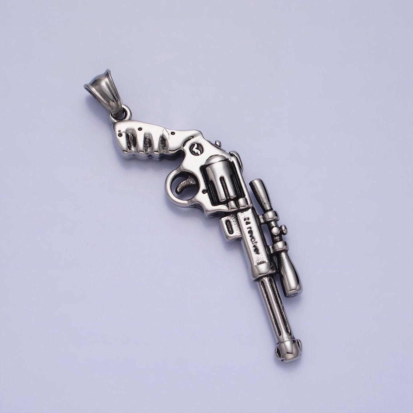Stainless steel pistol rifle gun pendant in silver & gold | p-1147