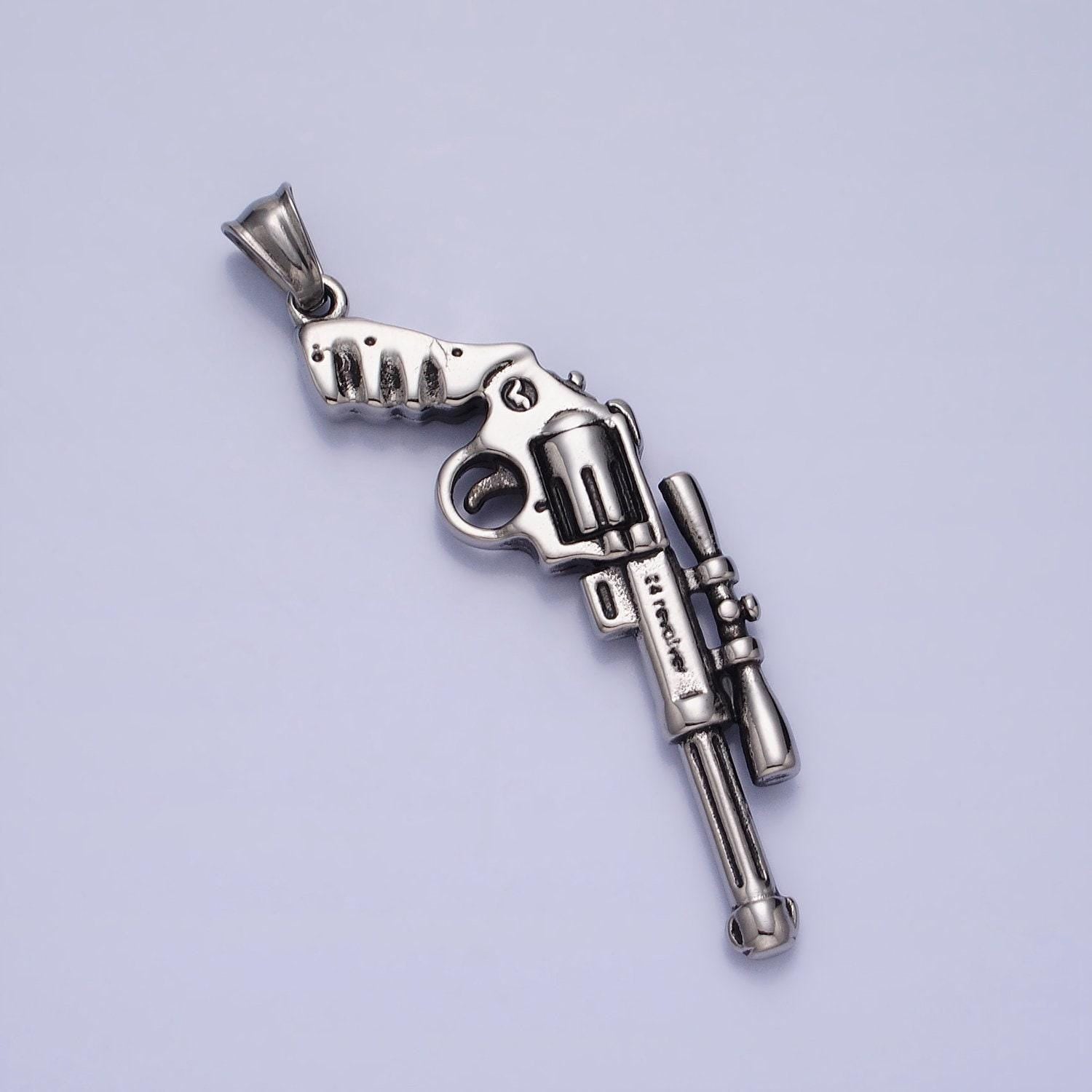 Stainless steel pistol rifle gun pendant in silver & gold | p-1147