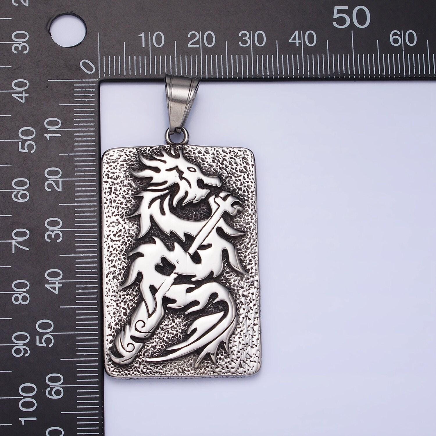 Men dragon tablet pendant necklace stainless steel jewelry heavy weight jewelry statement necklace supply p-1141