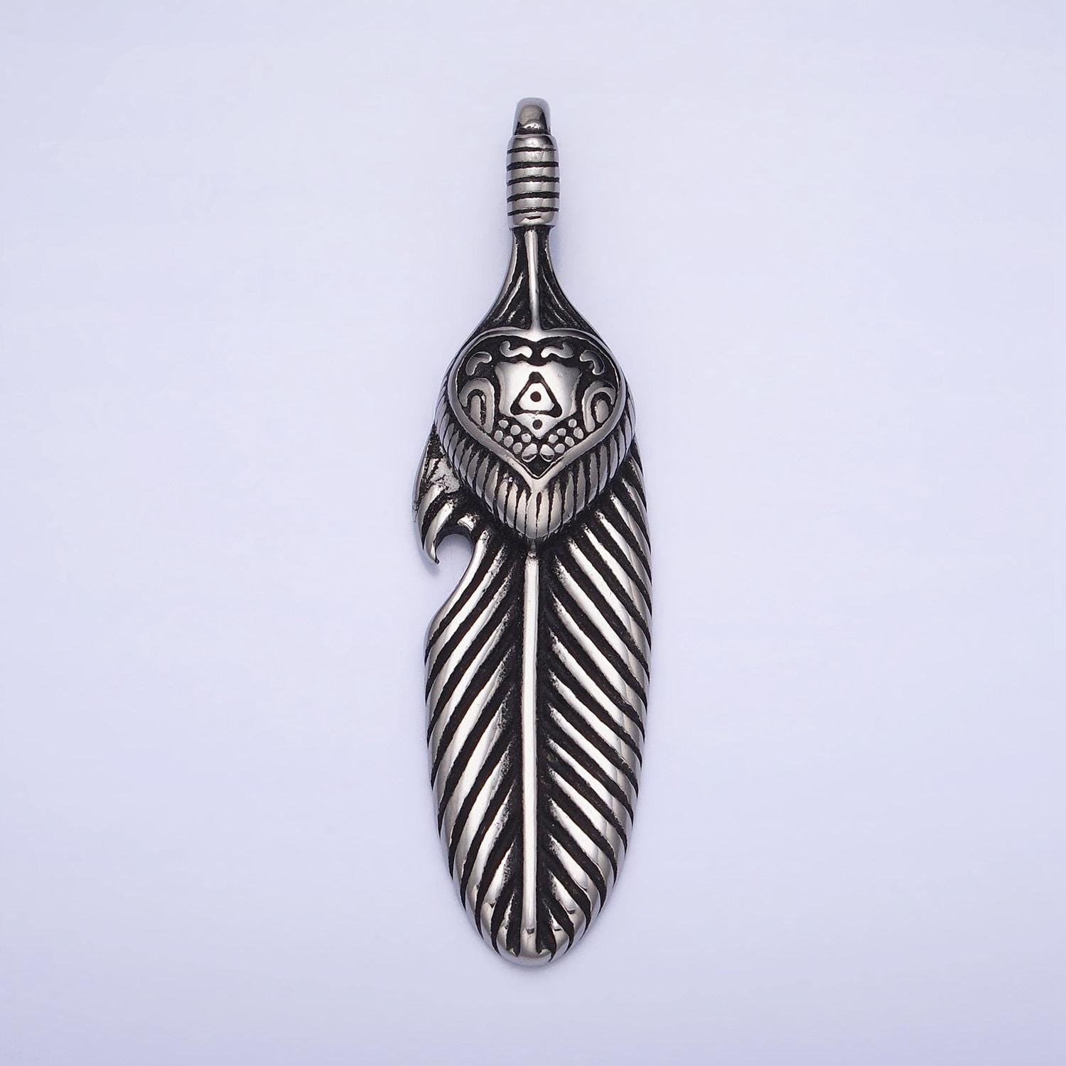 Men indian feather charm stainless steel tribe charm in antique silver gold heavy hard pendant lead nickel free tarnish free | p-1139