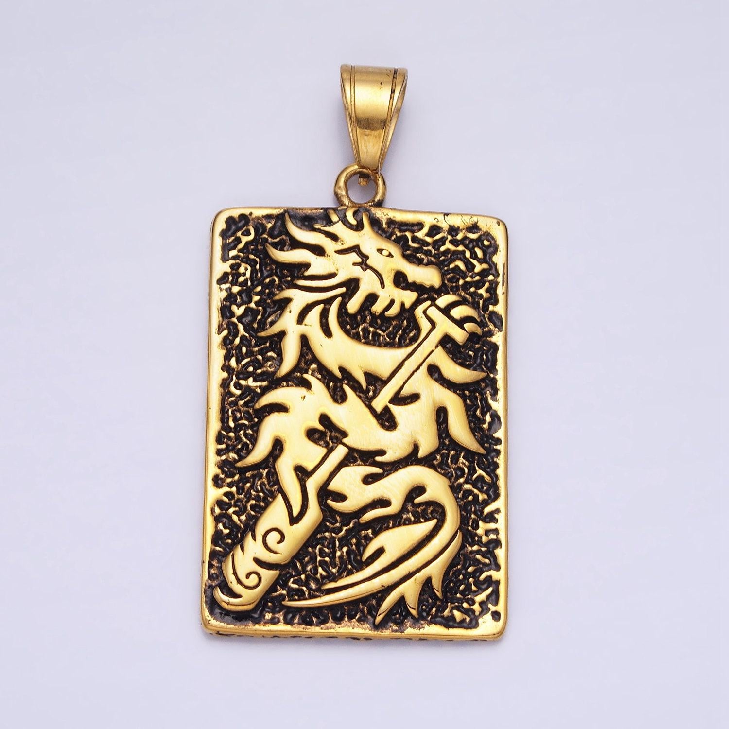 Men dragon tablet pendant necklace stainless steel jewelry heavy weight jewelry statement necklace supply p-1141