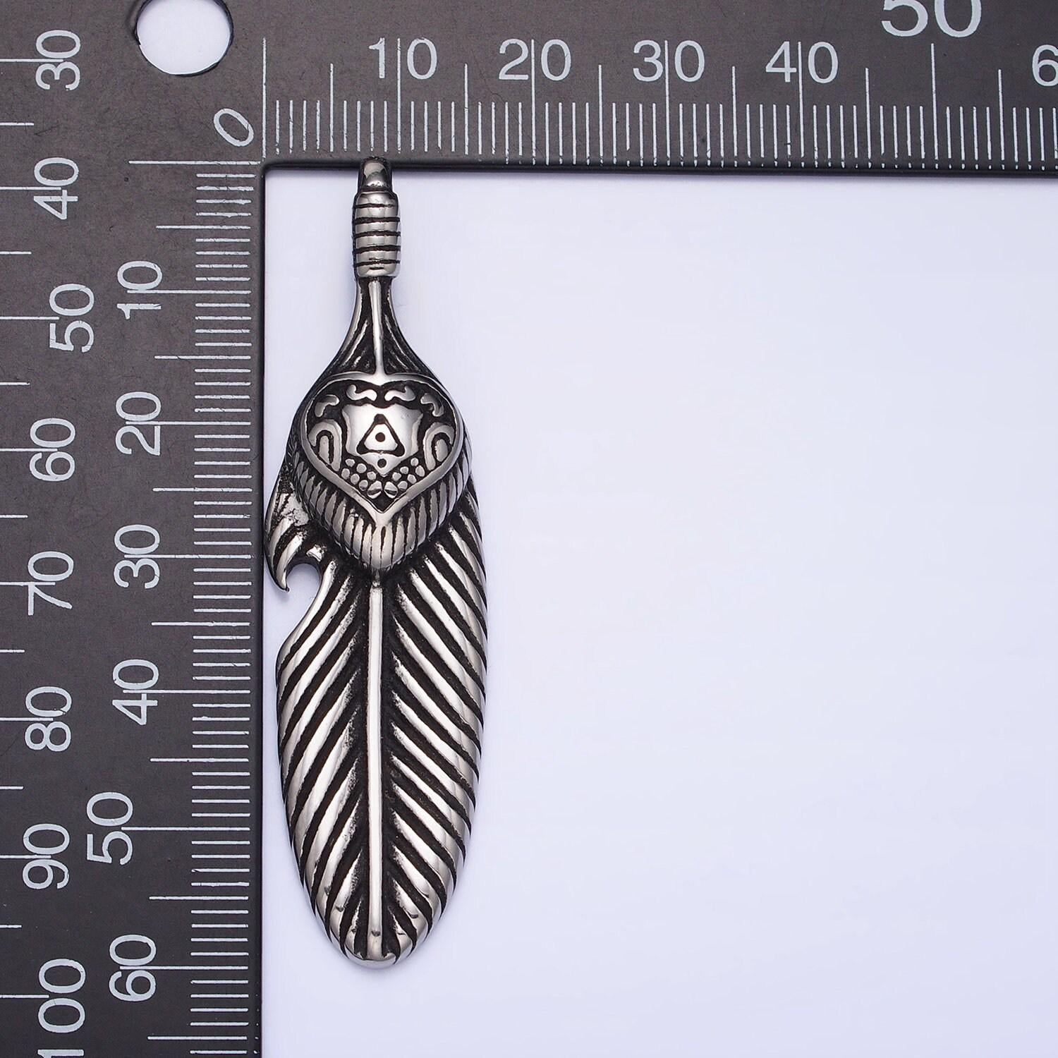 Men indian feather charm stainless steel tribe charm in antique silver gold heavy hard pendant lead nickel free tarnish free | p-1139
